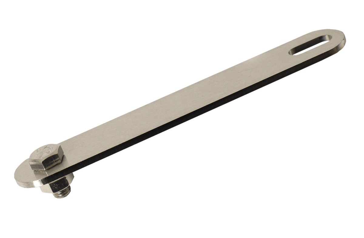 SILENCER BRACKET, STAINLESS 105mm X 25mm STRAIGHT (HOLE CENTRES 75mm)