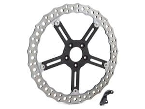 Lightweight motorcycle chainring with perforated aluminium design for enhanced performance and durability.
