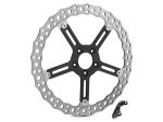 Lightweight bicycle disc brake rotor with mounting hardware, suitable for mountain bikes.