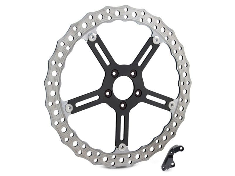 15in. Right Hand Front Jagged Big Brake Disc Rotor. Fits Softail 2015-2017 & Dyna 2006-2017. Lightweight bicycle disc brake rotor with mounting hardware, suitable for mountain bikes.