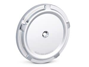 High-end motorcycle wheel cover, sleek silver design, durable and lightweight for optimal ride performance.