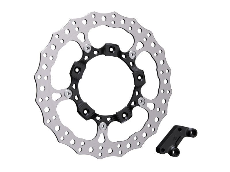 14in. Left Hand Front Jagged Big Brake Disc Rotor - Black. Fits Most Touring 2008-2024 High-performance bicycle disc brake rotor with mount for motorcycle safety and durability.