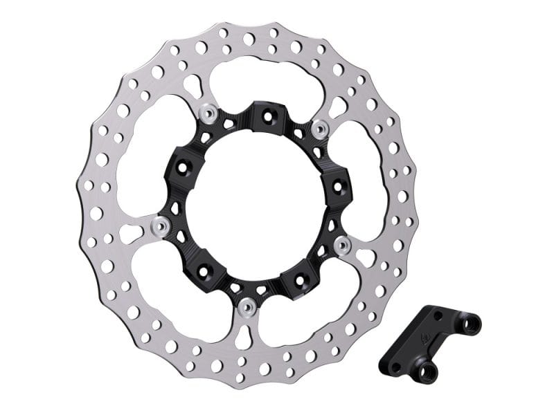14in. Right Hand Front Jagged Big Brake Disc Rotor - Black. Fits Most Touring 2008-2024 High-performance motorcycle disc brake rotor with mounting hardware for Revelry Motorcycles.