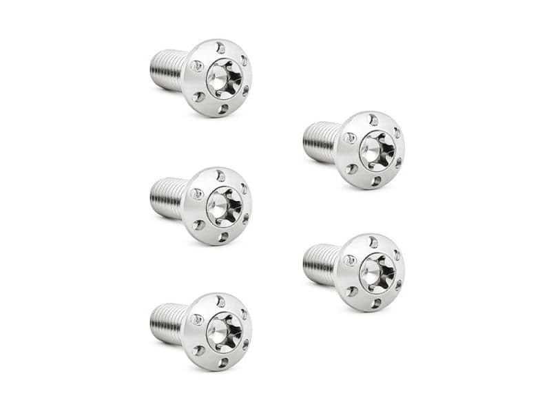 Titanium Front Disc Rotor Bolts - Polished. Fits H-D Big Twin 1984up & Sportster 1984-2021 High-quality aluminium motorcycle bolts for Revelry Motorcycles, durable and stylish fasteners.