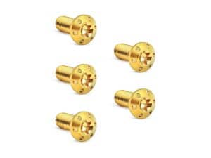 Gold motorcycle screws for Revelry Motorcycles custom parts and accessories.