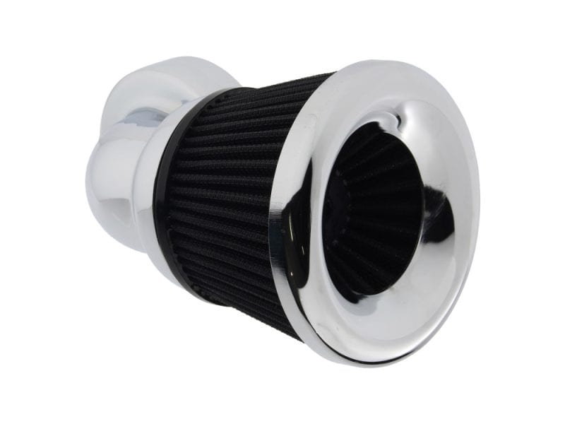 High-performance motorcycle air filter with chrome accents for Revelry Motorcycles.
