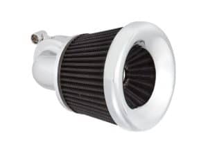 High-performance motorcycle air filter with aluminium housing for Revelry bikes.