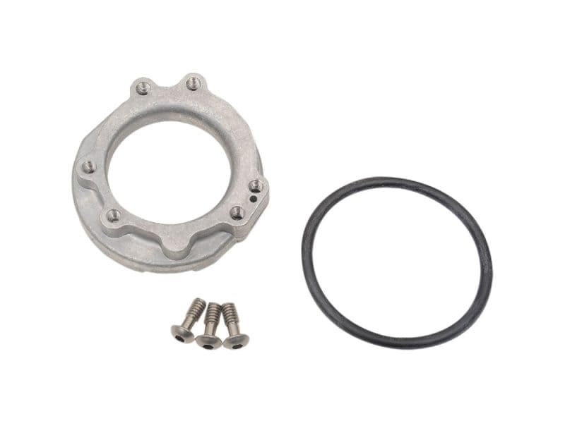 Aluminium motorcycle sprocket carrier hub with screws and O-ring for Revelry Motorcycles.