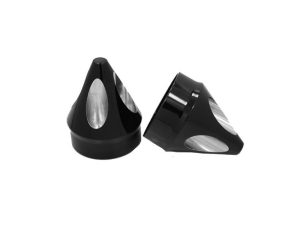 Loud handlebar knobs with black and silver accents for motorcycle accessories.
