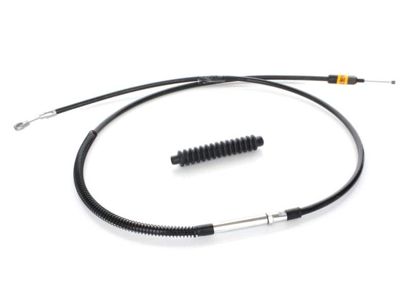 High-performance motorcycle clutch cable with protective coil sleeve for Revelry Motorcycles.