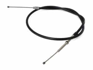 Flexible motorcycle throttle cable for Revelry Motorcycles models, durable black rubber and steel construction.