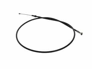 Flexible motorcycle speedometer cable with durable black outer sheath.