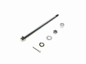 Heavy motorcycle fork shock absorber hardware kit with mounting components.