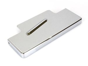 Polished metal motorcycle part for Revelry Motorcycles custom builds.