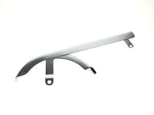 Sleek silver motorcycle exhaust pipe part for Revelry Motorcycles in Australia.