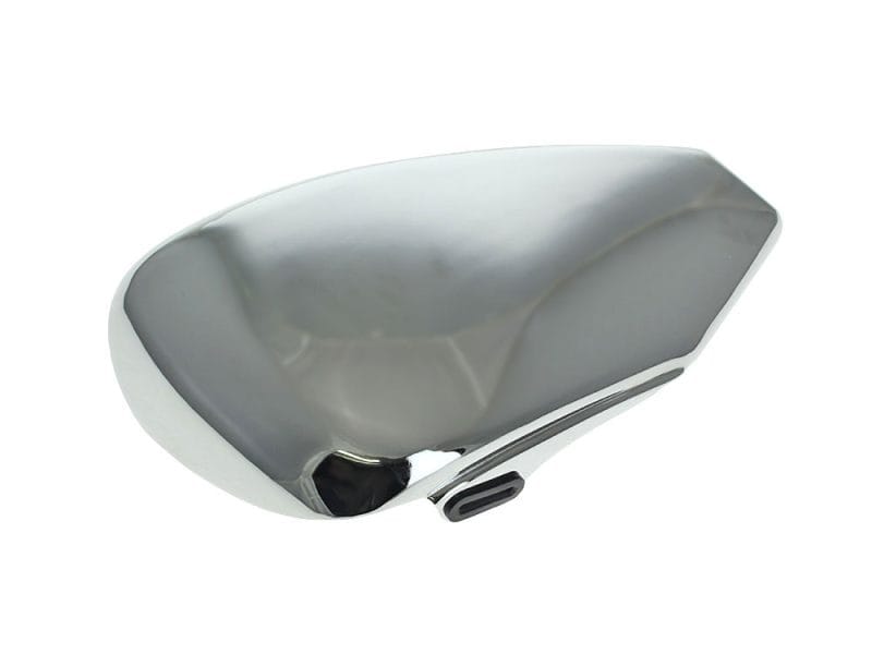 Compact motorcycle mirror with sleek silver finish for Revelry Motorcycles Australia.