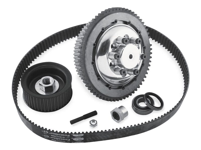 Closed Belt Drive Kit - 1-5/8in.. Fits Softail 1990-06 & Dyna 1991-2005. Timing belt kit for motorcycle engines with metallic sprockets and rubber belts.
