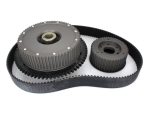 Automotive timing belt kit with gears for motorcycle engines.