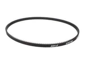 Thin black bike timing belt for motorcycle engine repair and maintenance.