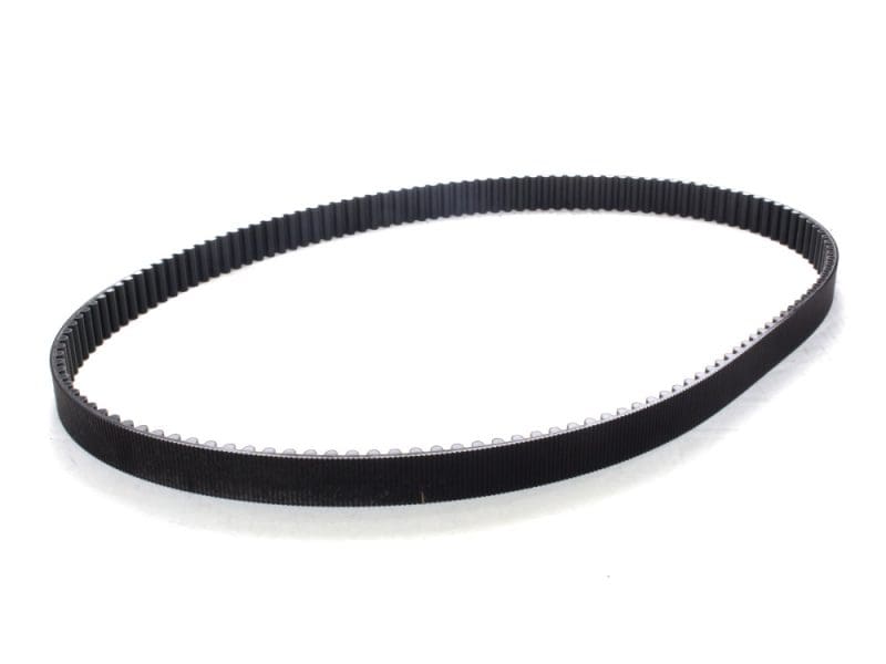 Flexible black motorbike belt for motorcycle engine drive systems.