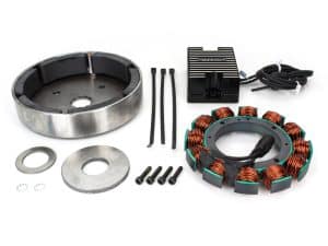 High-performance motorcycle stator and rotor set for Harley Davidson motorcycles.