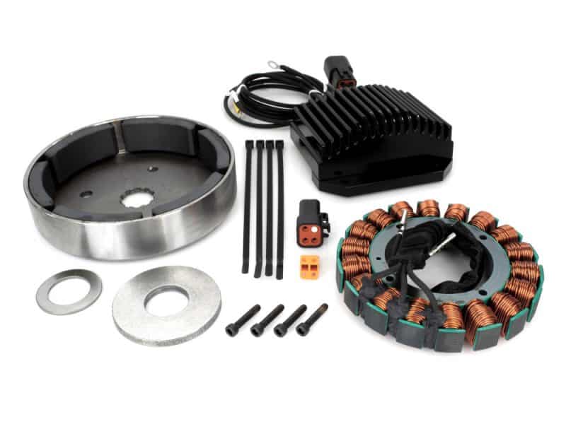 38 Amp 3 Phase Alternator Kit. Fits Dyna 1991-1998 & Softail 1984-1999. High-performance motorcycle stator upgrade for enhanced electrical system power, fits Revelry Motorcycles.