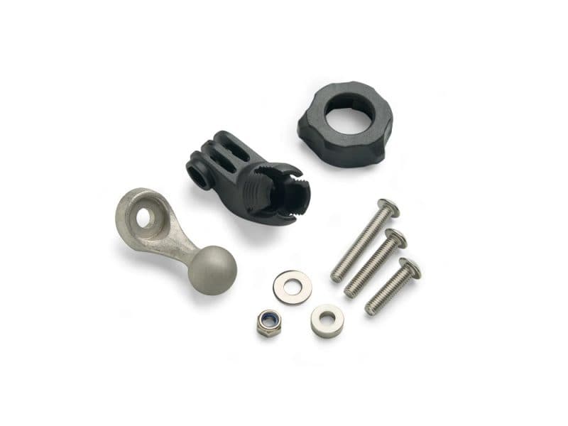 Metal motorcycle part assembly with screws, washers, and specialized components for Revelry Motorcycles.