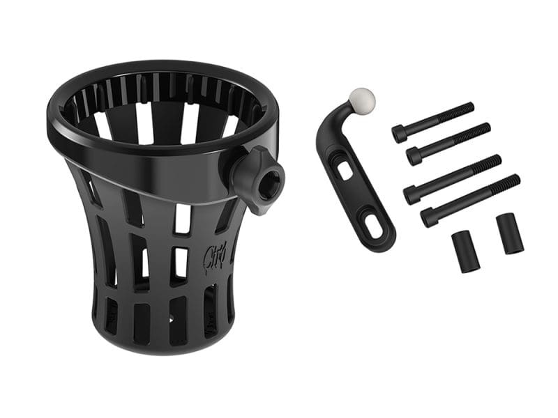 Big Ass Drink Holder with Perch Mount - Black Forged motorcycle gear shifter gear lever with mounting hardware for custom bikes and repairs.