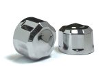 Shiny chrome motorcycle wheel nuts for Revelry Motorcycles, stylish and durable.
