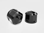 Black motorcycle handlebar grips for enhanced control and comfort.
