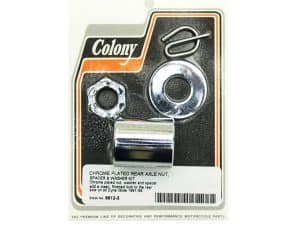 Chrome plated rear axle nut, spacer & washer kit for motorcycles.