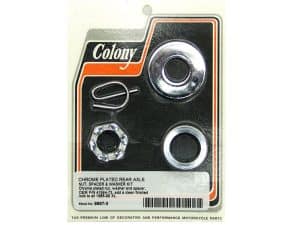 Chrome plated rear axle nut, spacer, washer kit for motorcycles, durable quality.