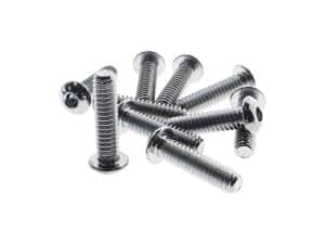 Chrome motorcycle screws for bike assembly or repair.