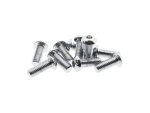 Shiny metal screws for motorcycle repair or custom builds.