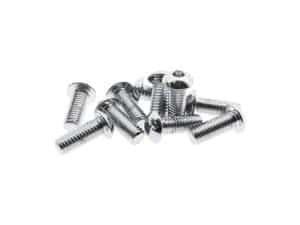 Shiny metal screws for motorcycle repair or custom builds.