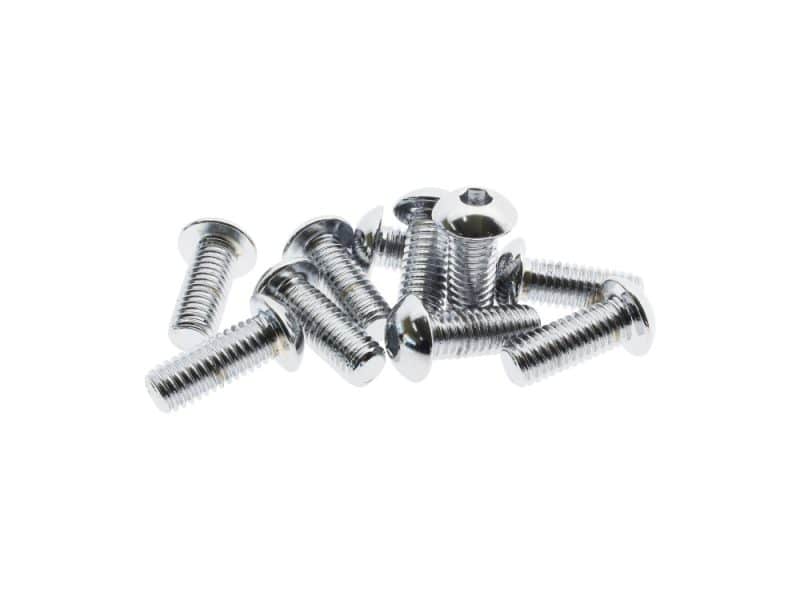 Shiny metal screws for motorcycle repair or custom builds.