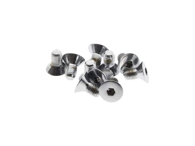 Chrome motorcycle screw bolts for bike maintenance and repairs.