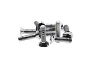 Shiny silver screws for motorcycle repairs and modifications at Revelry Motorcycles.