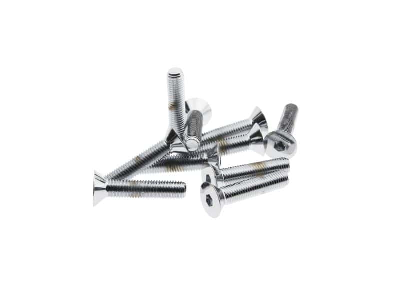 Shiny metal motorcycle screws for custom bike builds and repairs.