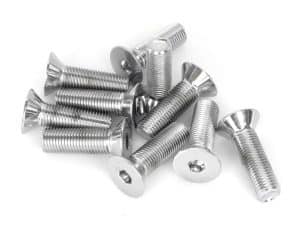 Stainless steel motorcycle screws for bike assembly and maintenance.