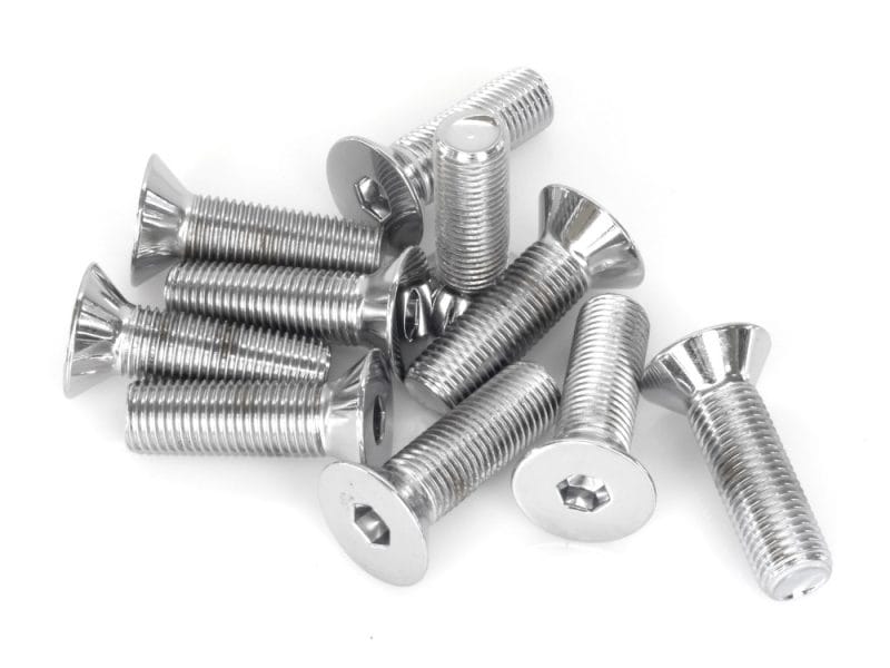 Stainless steel motorcycle screws for bike assembly and maintenance.