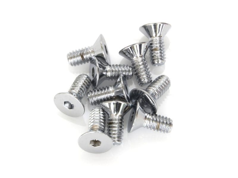 Shiny silver motorcycle screws for Revelry Motorcycles bikes.