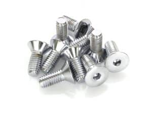 High-quality motorcycle hardware bolts for custom Revelry Motorcycles builds.