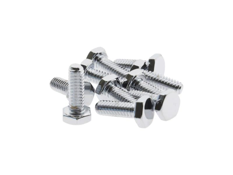 Shiny steel bolts and nuts for motorcycle assembly or repair.