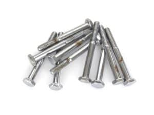 Assorted motorcycle hardware bolts for Revelry Motorcycles, high-quality stainless steel fasteners for custom bikes.