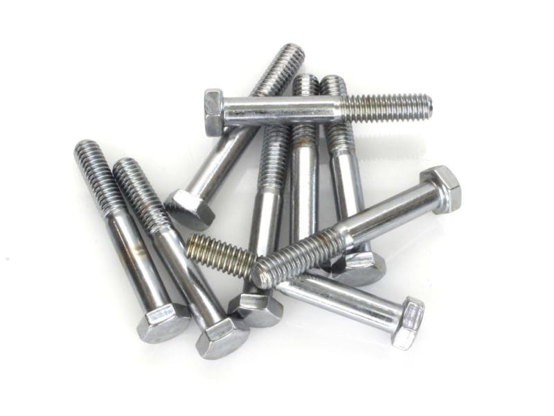 Stainless steel motorcycle bolts for bike repair and maintenance.