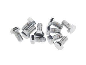 Chrome motorcycle bolts for bike maintenance and upgrades.