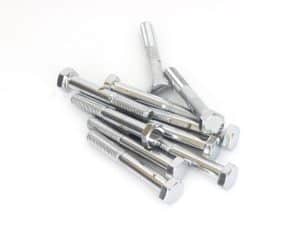 Bolt hardware for motorcycles, shiny chrome finish, part of motorcycle maintenance and repair.