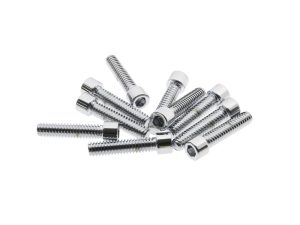 Metal motorcycle bolts and screws for bike maintenance and repair.
