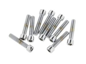 Chrome motorcycle hardware bolts for Revelry Motorcycles.